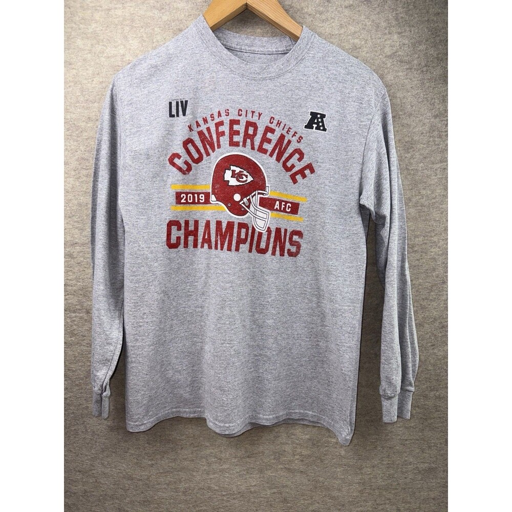 Kansas City Chiefs NFL Women’s Medium Long Sleev Gray Logo Tshirt 2019 AFC Champ - Picture 1 of 5